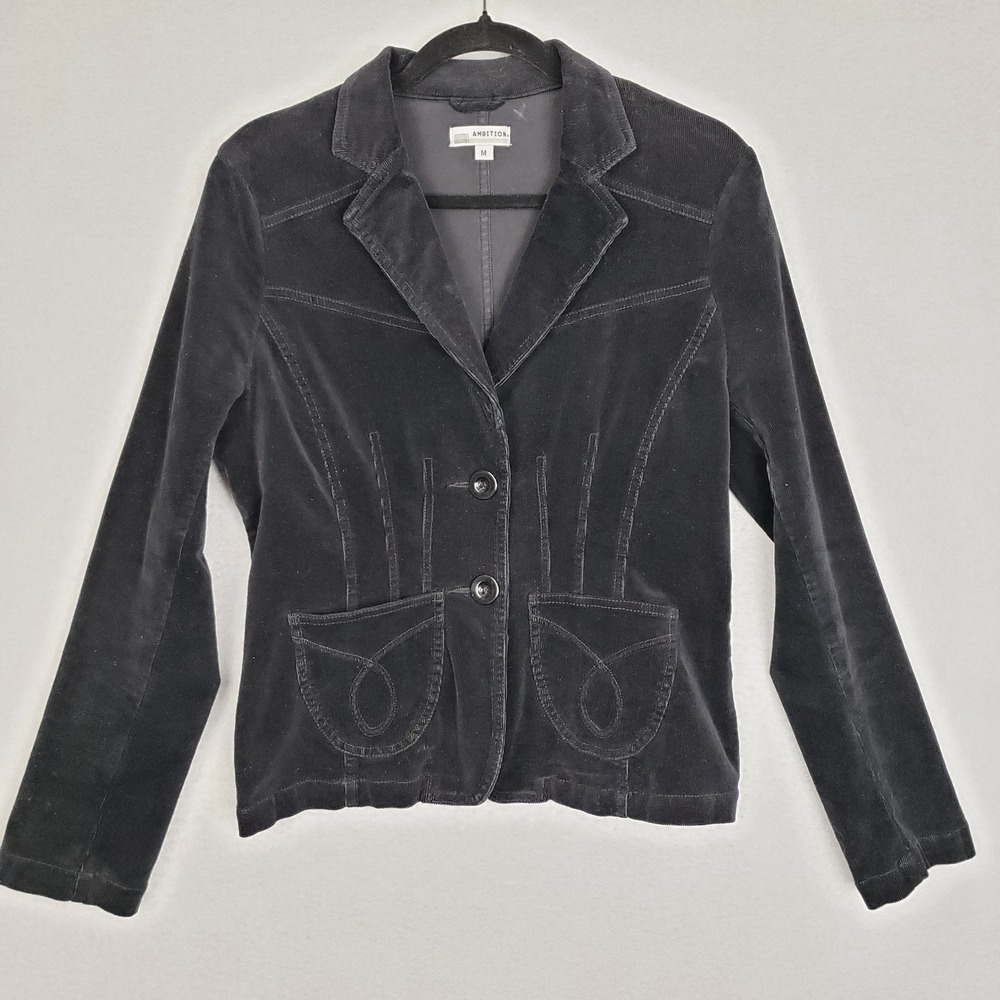 Y2K Ambition Size M Velvet Blazer Jacket Black Steampunk‎ Alternative Whimsigoth